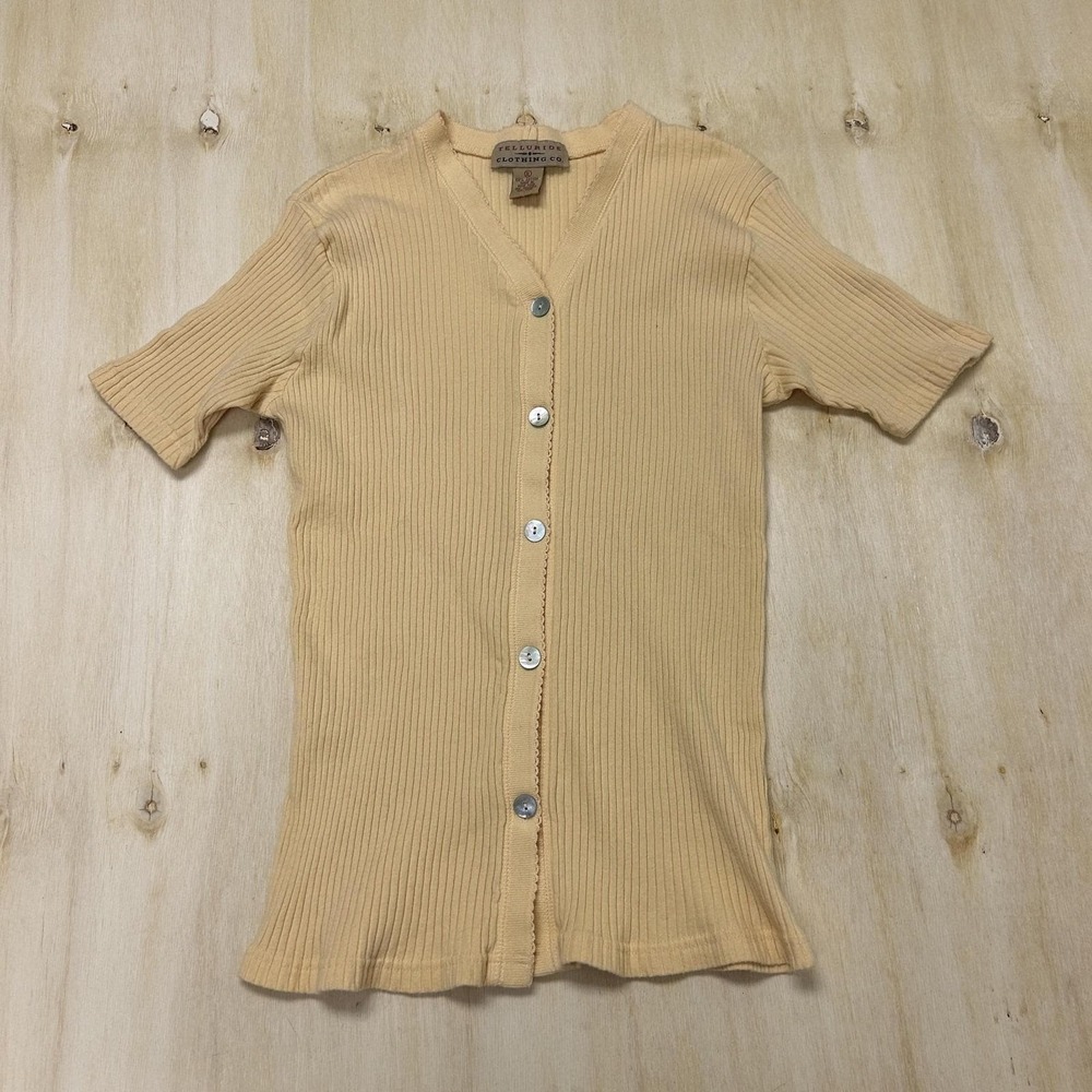 Vintage Telluride Clothing Co Sweater Shirt Womens Medium Beige Button Ribbed